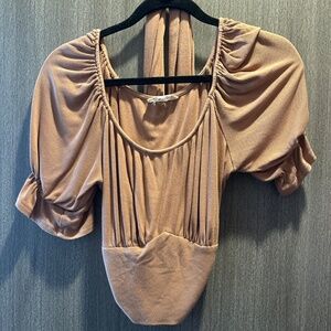 Listicle Tan, Off The Shoulder Womens Top, Tie in the Back, Size XL